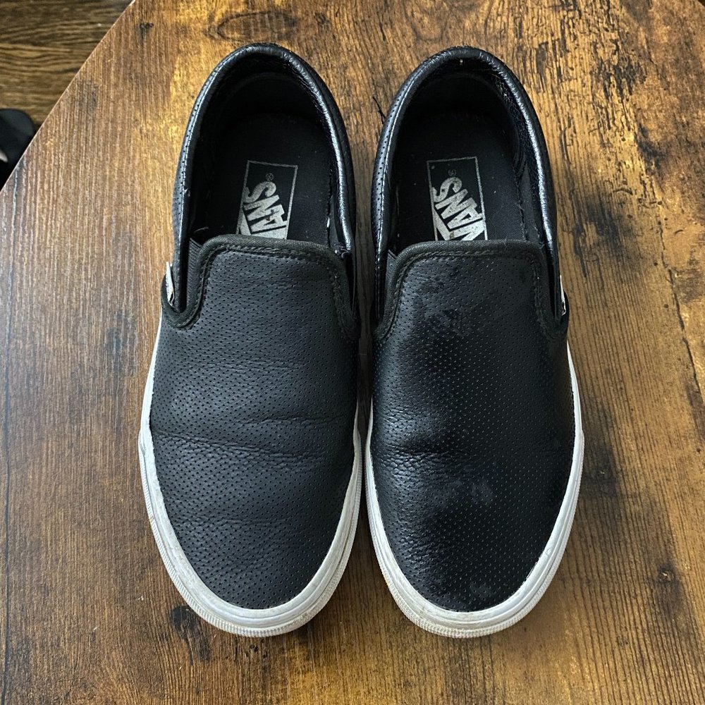 Vans Classic Perforated Black Leather Slip On Sz 7
